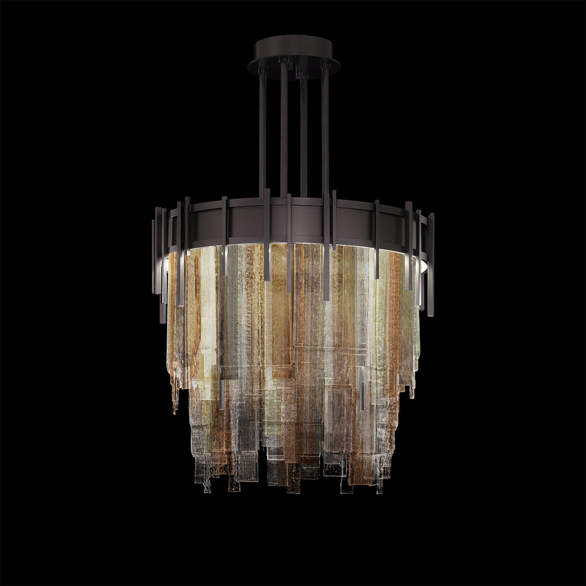 20.5-Inch Layered Glass Round Pendant Light / Midnight Steel / Multi-Tone