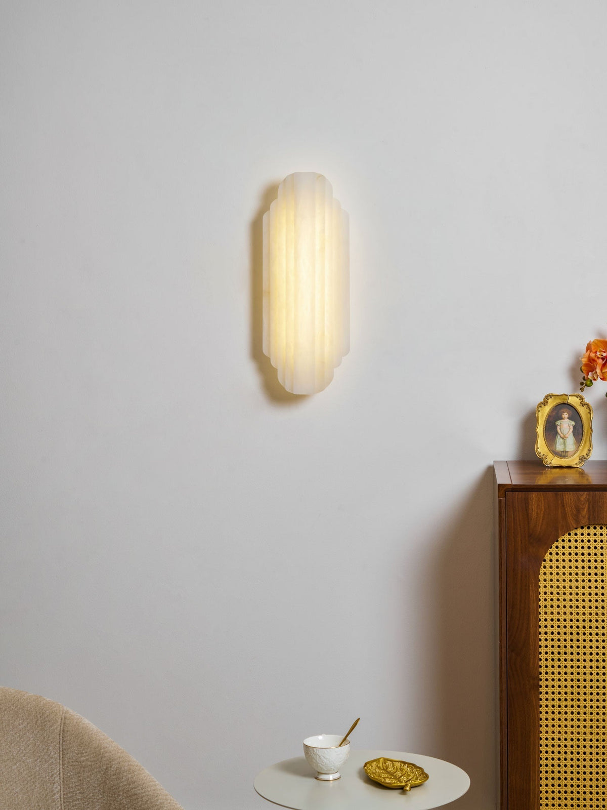 Layered White Alabaster LED Wall Light