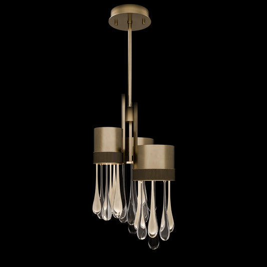 17.25-Inch Blown Glass LED Rain Pendant Light / Ombre Bronze/Gold Glass