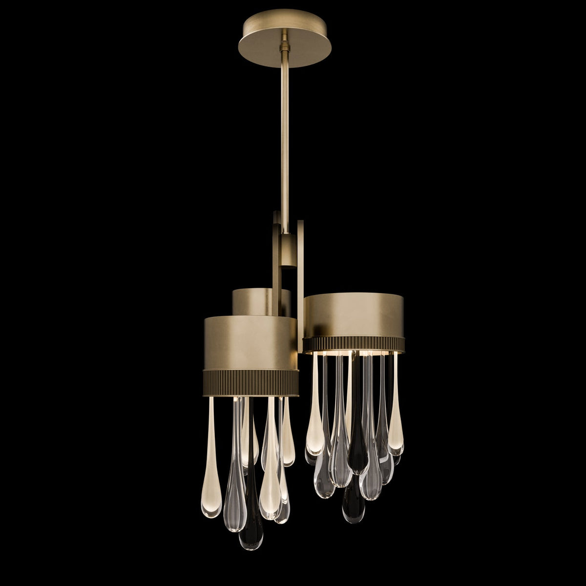17.25-Inch Blown Glass LED Rain Pendant Light / Ombre Silver/Silver Glass