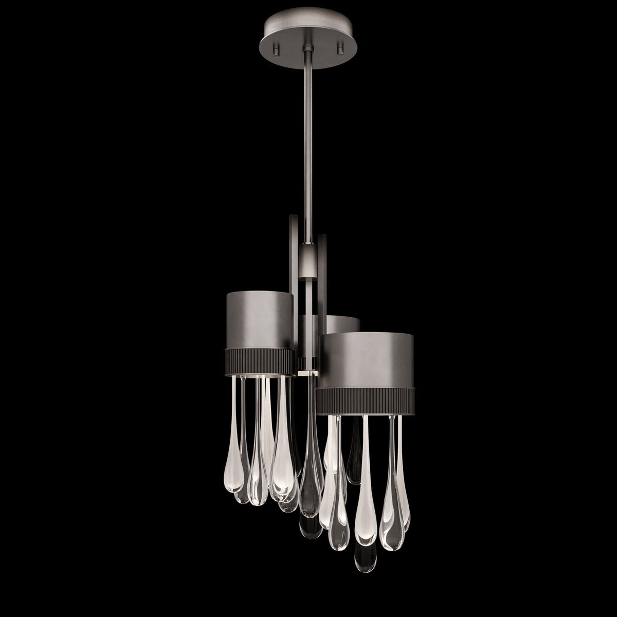 17.25-Inch Blown Glass LED Rain Pendant Light / Ombre Copper/Copper Glass