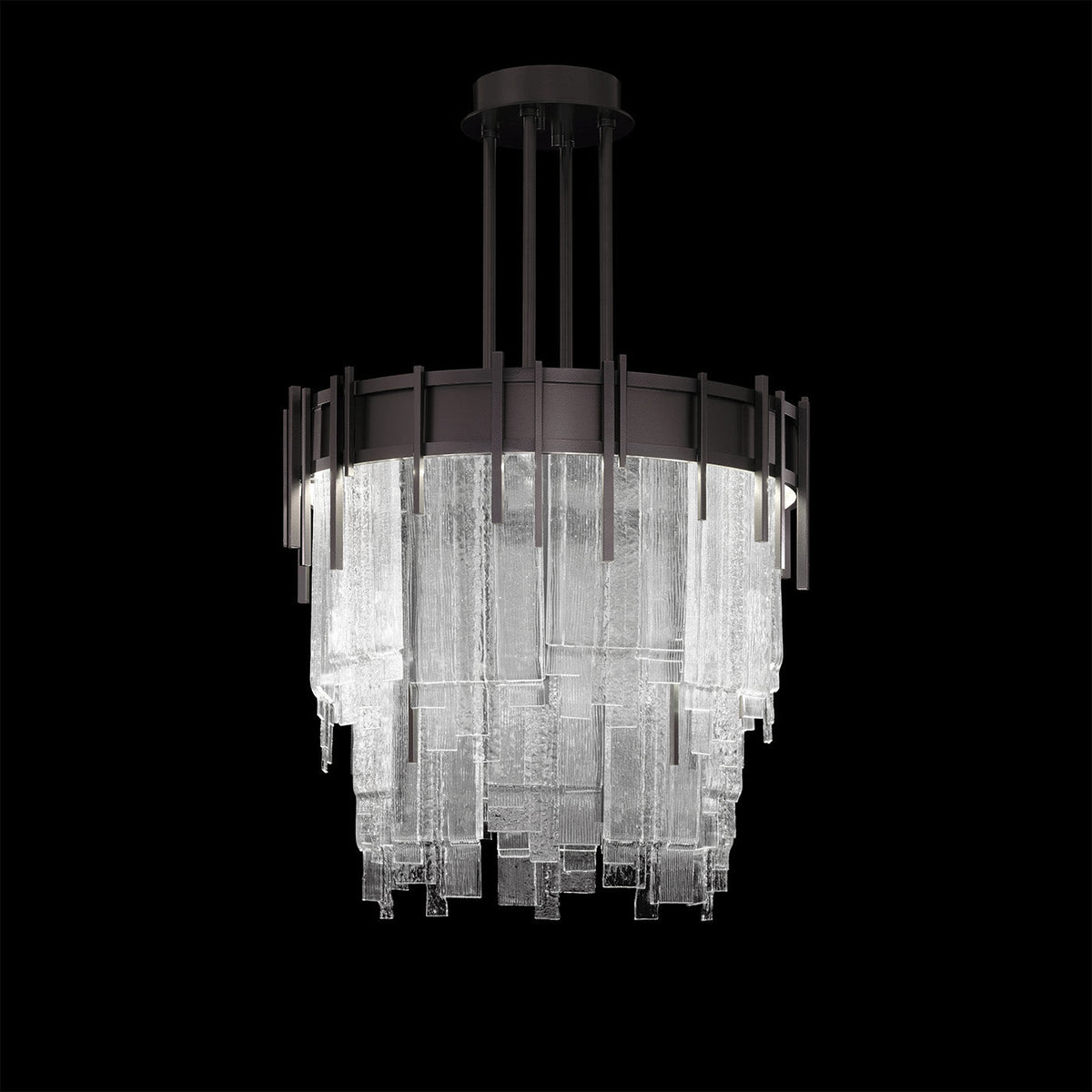 20.5-Inch Layered Glass Round Pendant Light / Midnight Steel / Clear