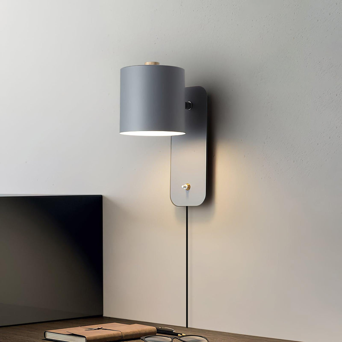 350° Rotatable Plug-In Cylinder Wall Light / ∅ 5.1″ x H 11.8″ / Dia 13cm x H 30cm / Grey / EU Plug