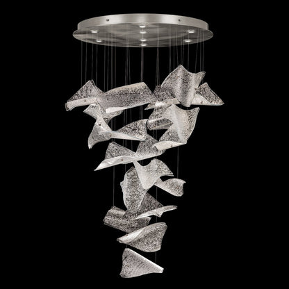 37.5-Inch 20-Panel Glass Pendant Light / Silver/Frozen
