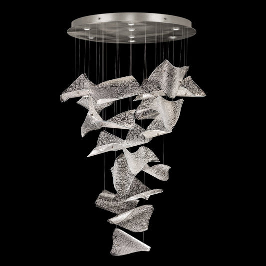 37.5-Inch 20-Panel Glass Pendant Light / Silver/Frozen