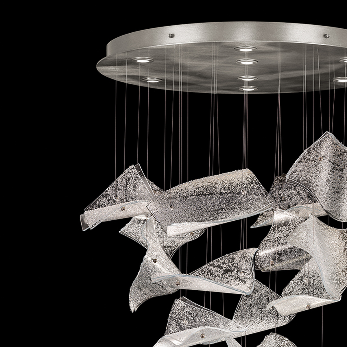 37.5-Inch 20-Panel Glass Pendant Light / Silver/Blank