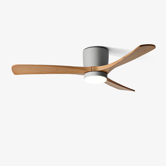 42–48 Inch Wooden LED Ceiling Fan Light / ∅ 42″ x H 11″ / Black & Walnut Wood / Three-Color Changing Light