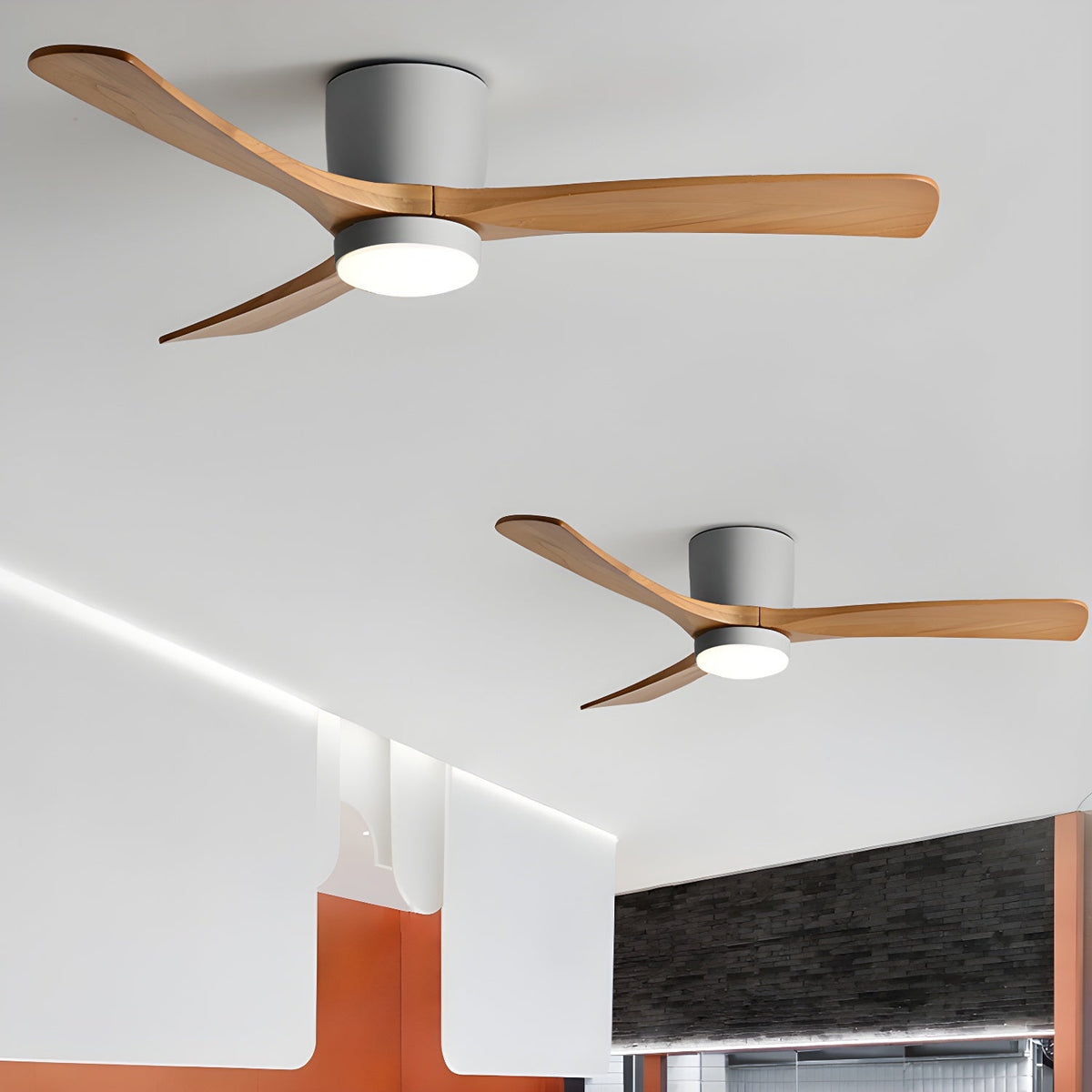 42–48 Inch Wooden LED Ceiling Fan Light / ∅ 42″ x H 11″ / Grey & Nature Wood / Three-Color Changing Light