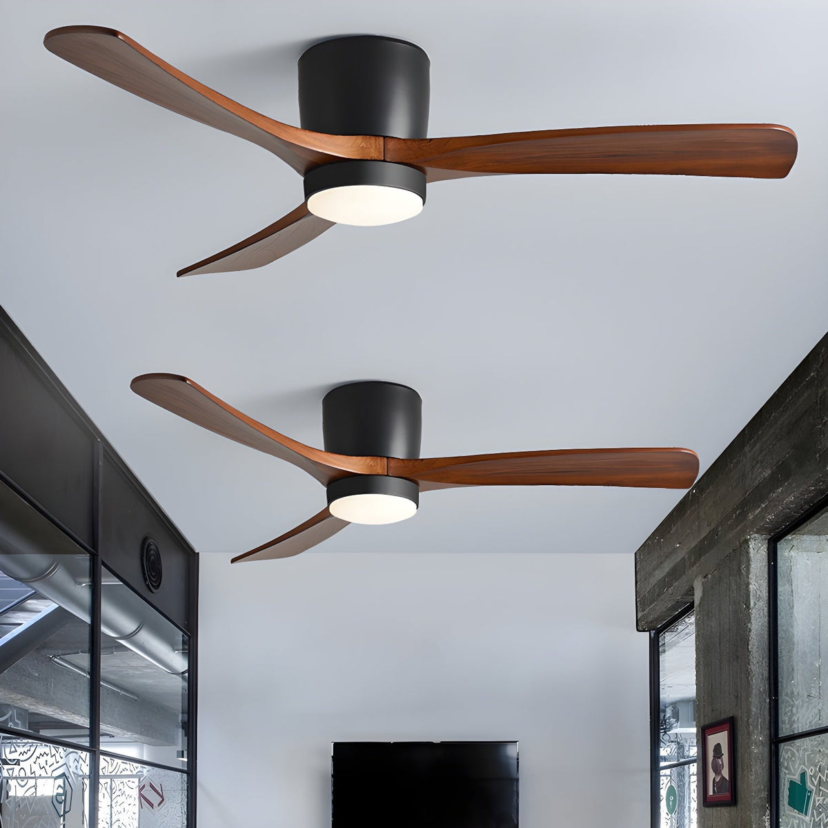 42–48 Inch Wooden LED Ceiling Fan Light / ∅ 42″ x H 11″ / White & Nature Wood / Three-Color Changing Light