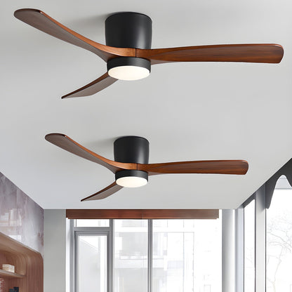 42–48 Inch Wooden LED Ceiling Fan Light / ∅ 48″ x H 11″ / Black & Walnut Wood / Three-Color Changing Light