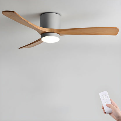 42–48 Inch Wooden LED Ceiling Fan Light / ∅ 48″ x H 11″ / White & Nature Wood / Three-Color Changing Light