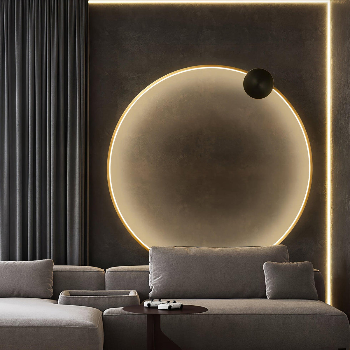 Brass Ring Integrated LED Wall Light / ∅ 11.8″ x H 13″ / Dia 30cm x H 33cm / Brass & Black / Three-Color Changing Light