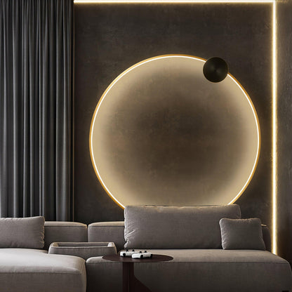 Brass Ring Integrated LED Wall Light / ∅ 11.8″ x H 13″ / Dia 30cm x H 33cm / Brass & Black / Three-Color Changing Light