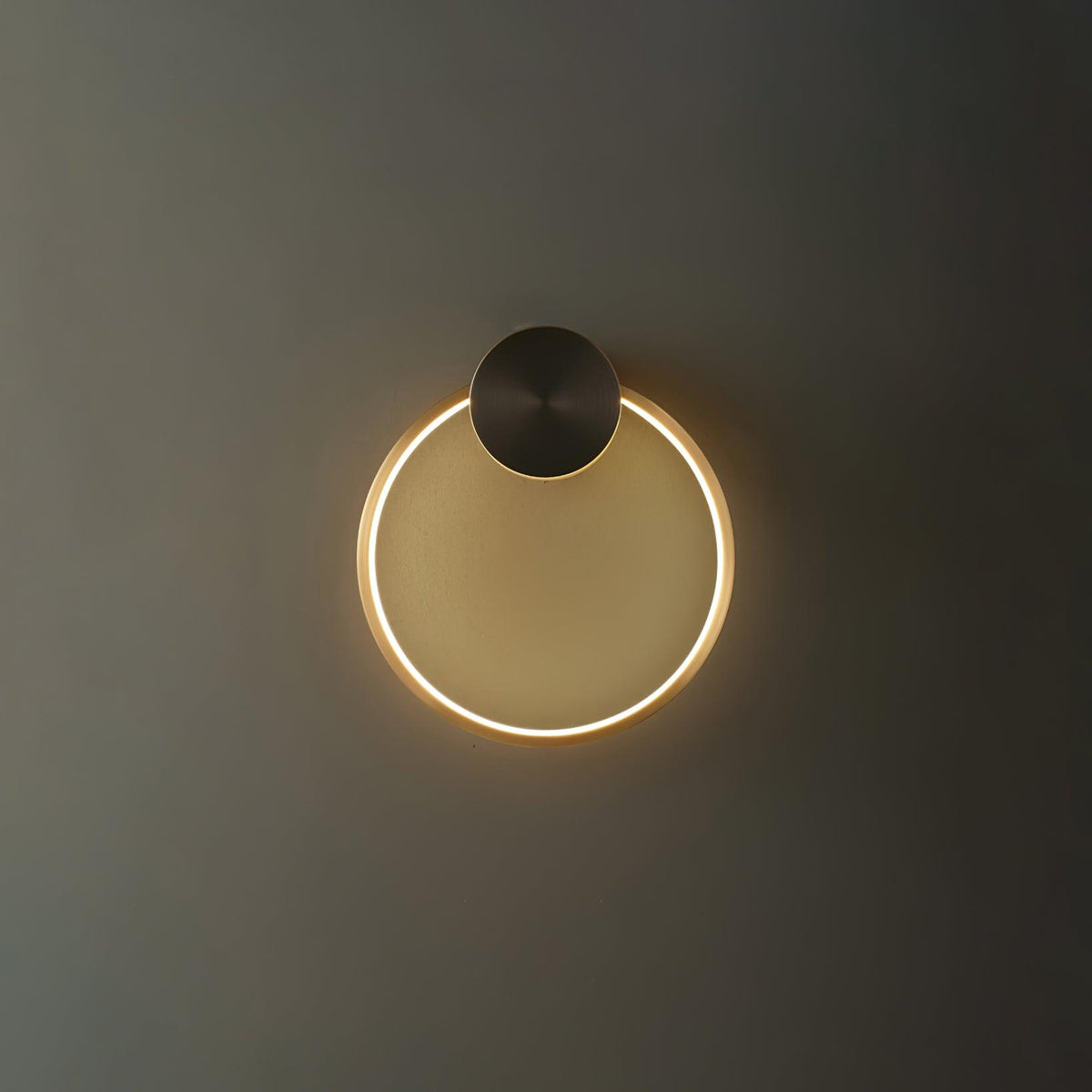 Brass Ring Integrated LED Wall Light / ∅ 11.8″ x H 13″ / Dia 30cm x H 33cm / Black & Brass / Three-Color Changing Light