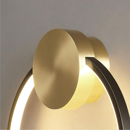 Brass Ring Integrated LED Wall Light / ∅ 19.7″ x H 20.1″ / Dia 50cm x H 53cm / Black & Brass / Three-Color Changing Light