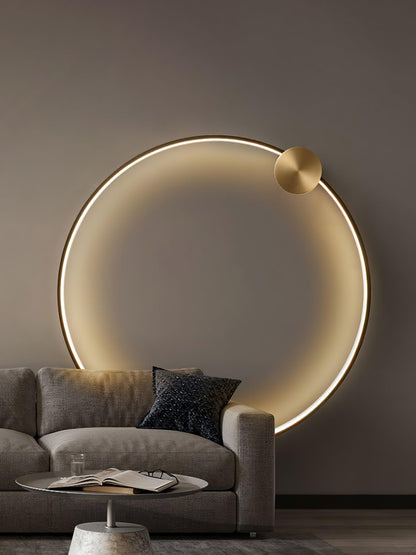 Brass Ring Integrated LED Wall Light / ∅ 23.6″ x H 24.8″ / Dia 60cm x H 63cm / Black & Brass / Three-Color Changing Light