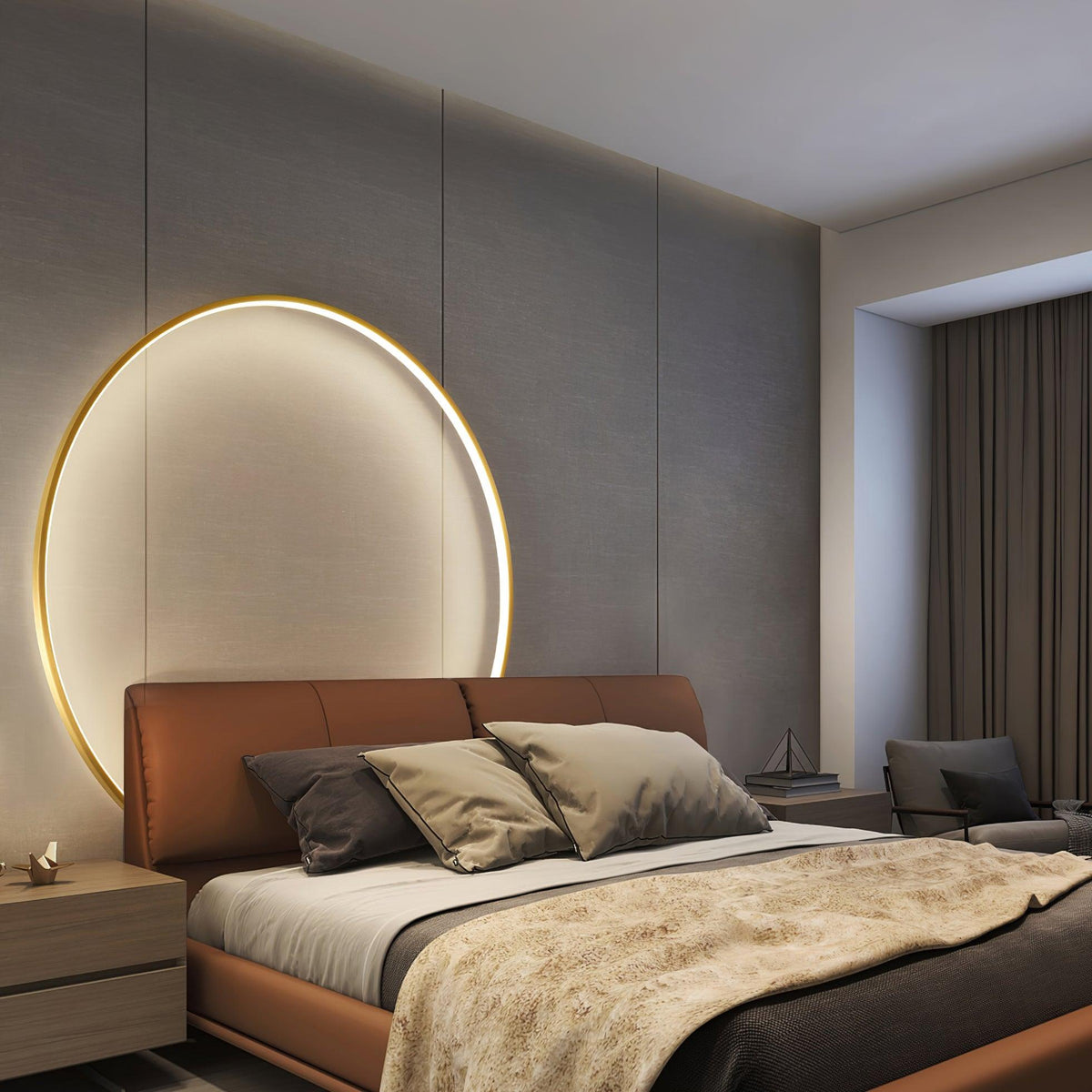 Brass Ring Integrated LED Wall Light / Dia 15cm Set of 2 / Brass & Black / Three-Color Changing Light