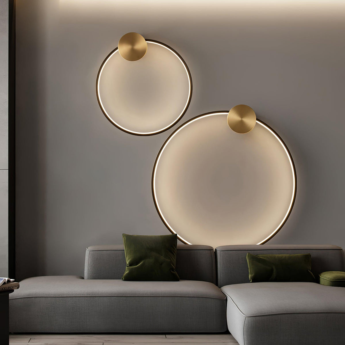Brass Ring Integrated LED Wall Light / Dia 20cm Set of 2 / Black & Brass / Three-Color Changing Light