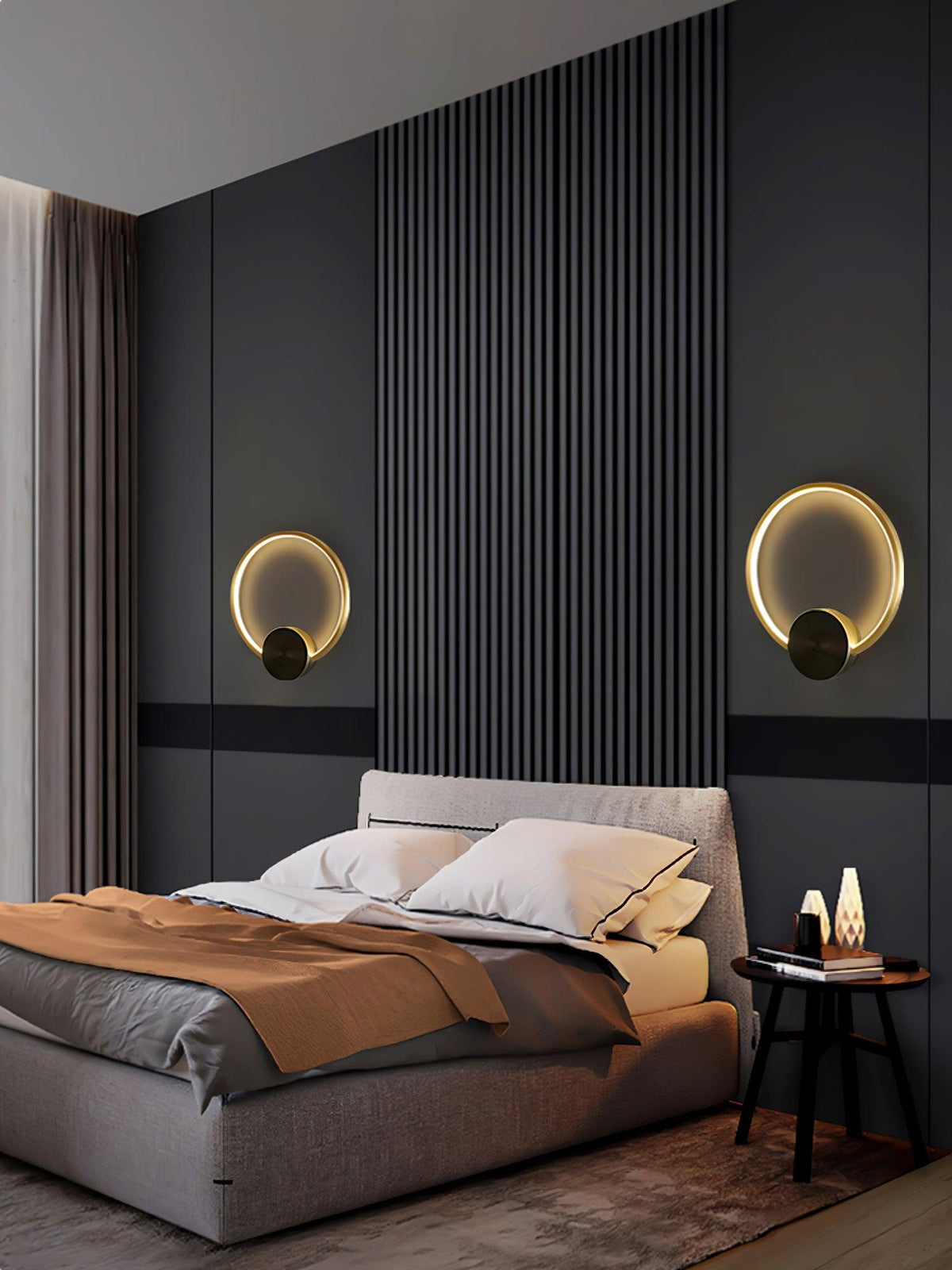 Brass Ring Integrated LED Wall Light / Dia 40cm Set of 2 / Brass & Black / Three-Color Changing Light