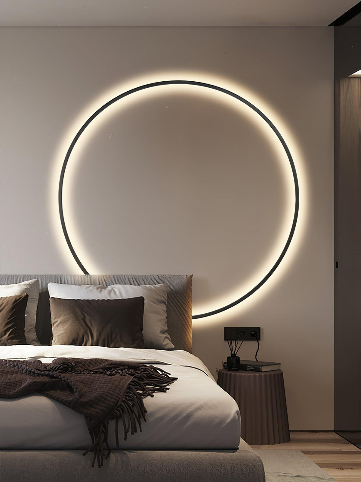 Brass Ring Integrated LED Wall Light / Dia 40cm Set of 2 / Black & Brass / Three-Color Changing Light