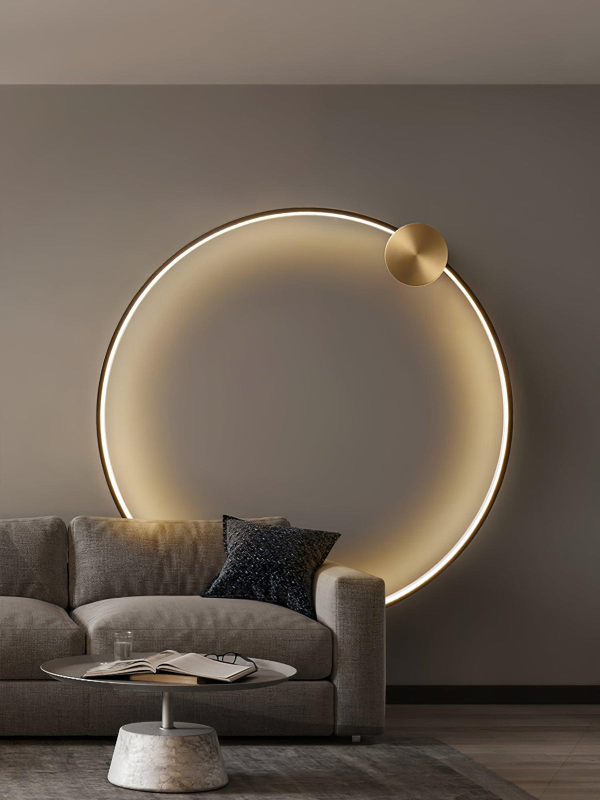Brass Ring Integrated LED Wall Light / Dia 50cm Set of 2 / Brass & Black / Three-Color Changing Light