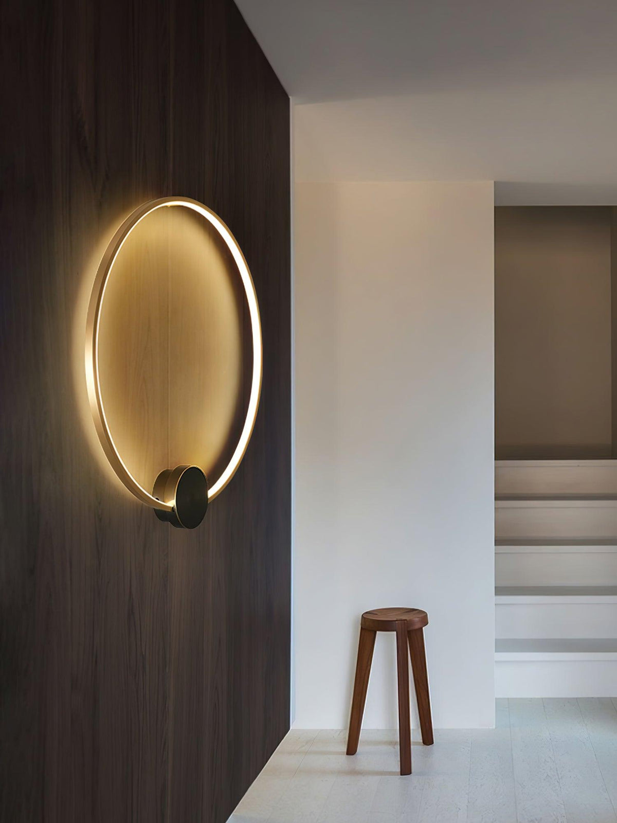 Brass Ring Integrated LED Wall Light / Dia 60cm Set of 2 / Brass & Black / Three-Color Changing Light