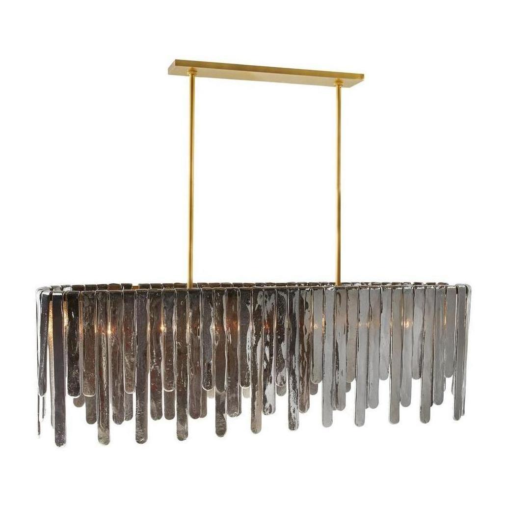 Cascading Seedy Glass Oblong Chandelier / Gray