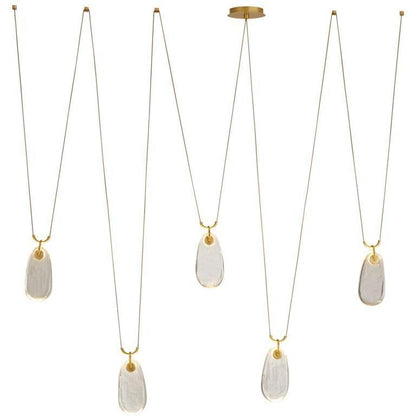 Clear Cast Glass Drop Chandelier / Antique Brass Gold