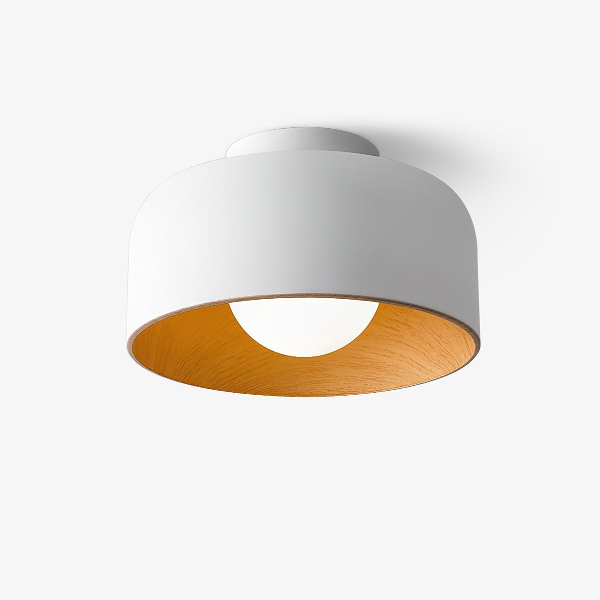 Compact Wood-Look Sphere Ceiling Light / ∅ 8.7″ x H 5.1″ / Black