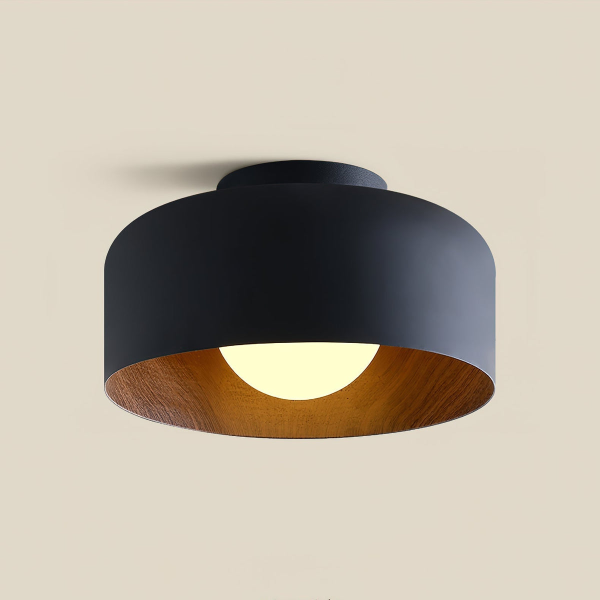 Compact Wood-Look Sphere Ceiling Light