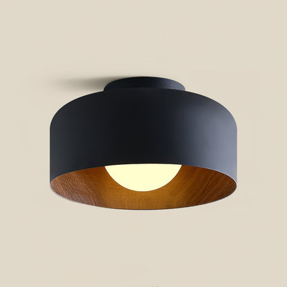 Compact Wood-Look Sphere Ceiling Light