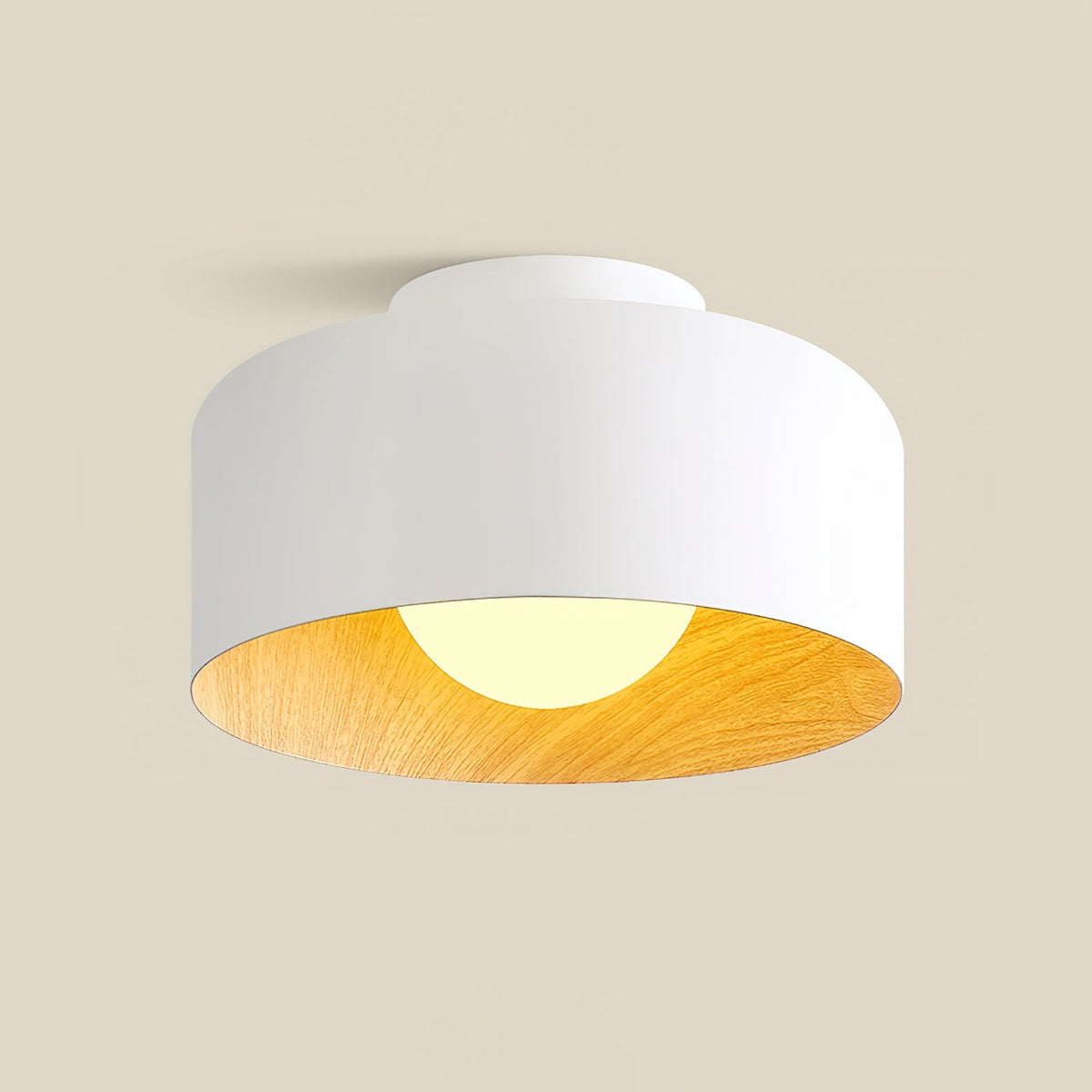 Compact Wood-Look Sphere Ceiling Light