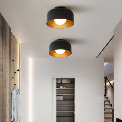 Compact Wood-Look Sphere Ceiling Light