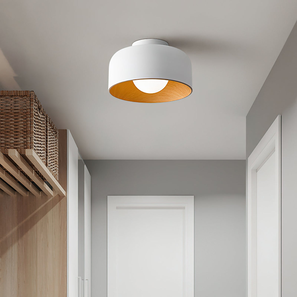 Compact Wood-Look Sphere Ceiling Light