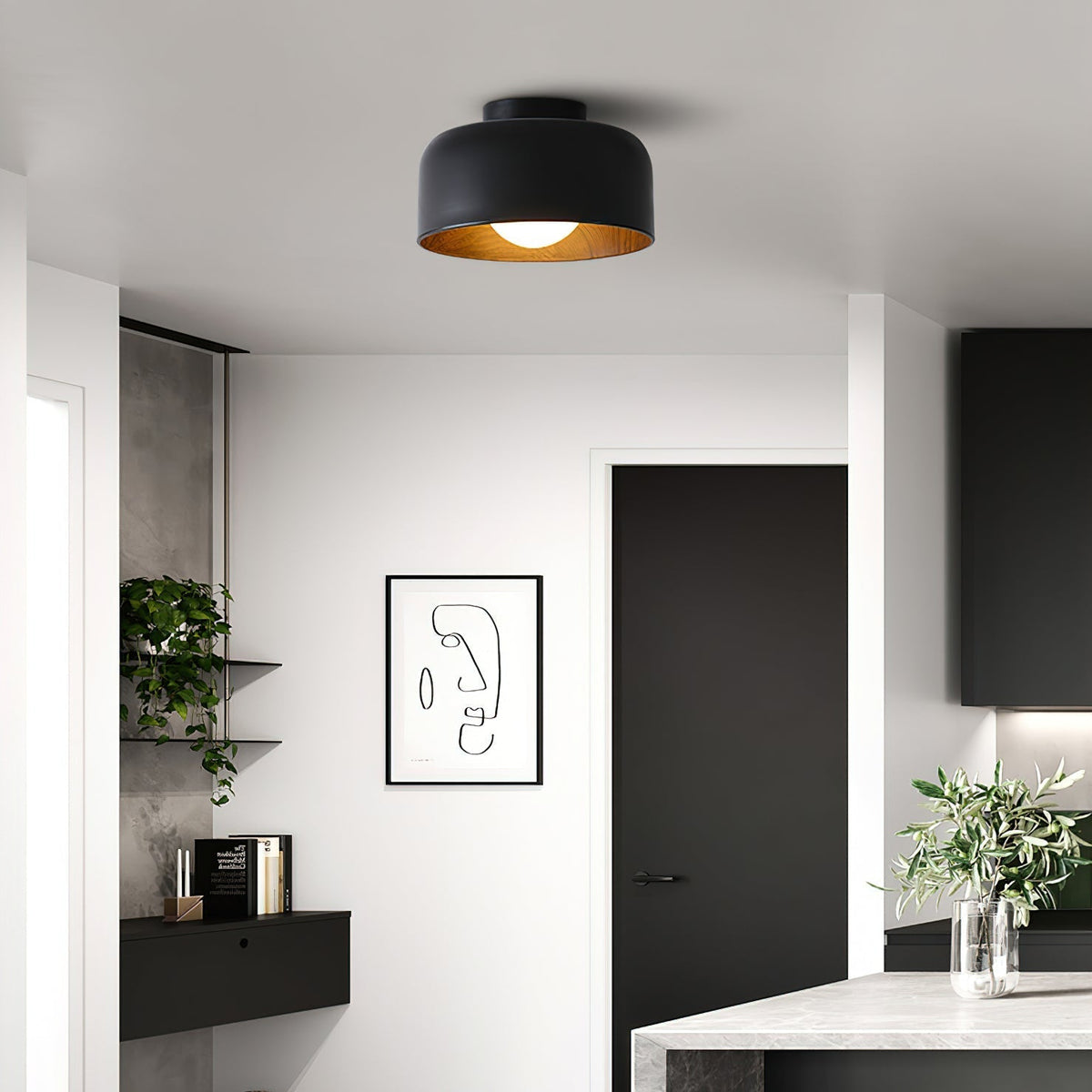 Compact Wood-Look Sphere Ceiling Light