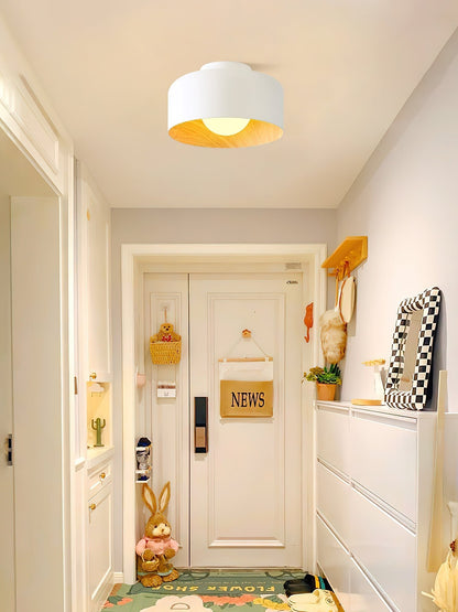 Compact Wood-Look Sphere Ceiling Light