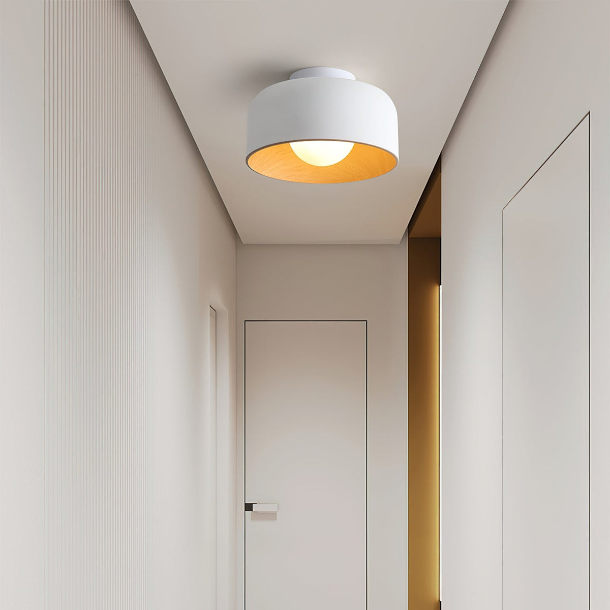Compact Wood-Look Sphere Ceiling Light