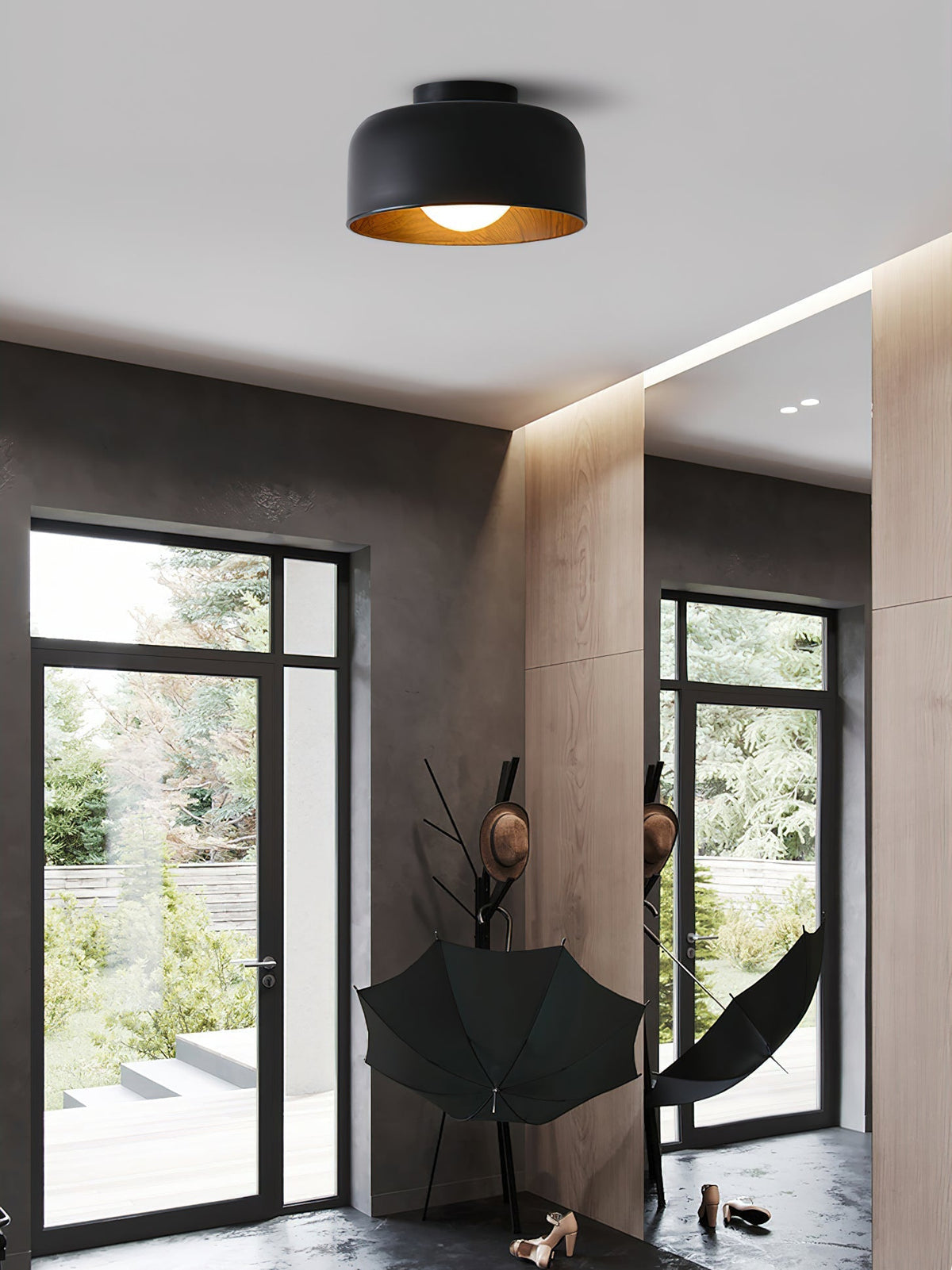 Compact Wood-Look Sphere Ceiling Light