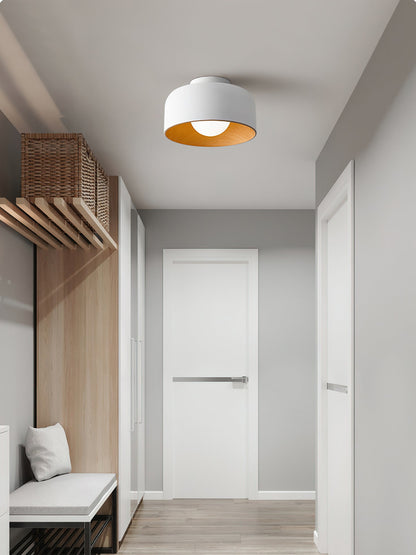 Compact Wood-Look Sphere Ceiling Light