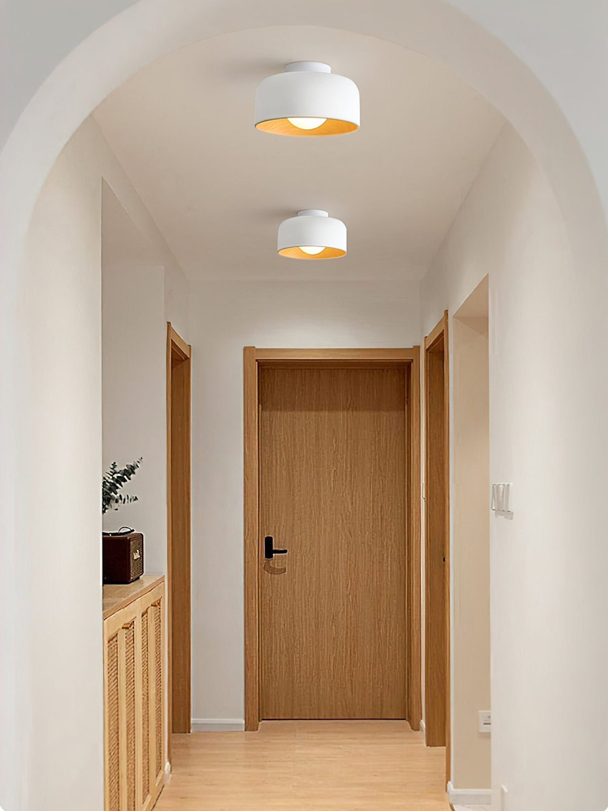 Compact Wood-Look Sphere Ceiling Light