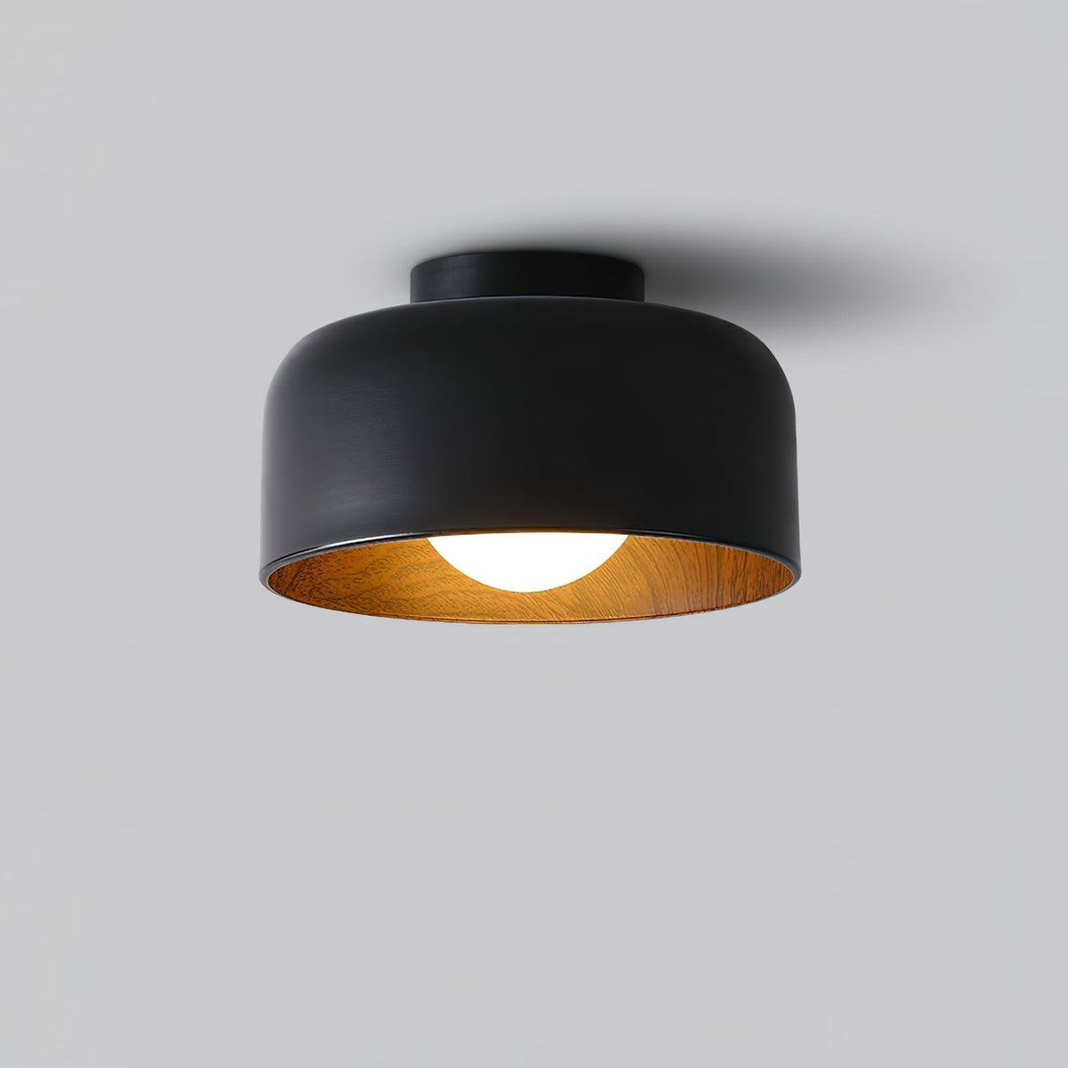 Compact Wood-Look Sphere Ceiling Light
