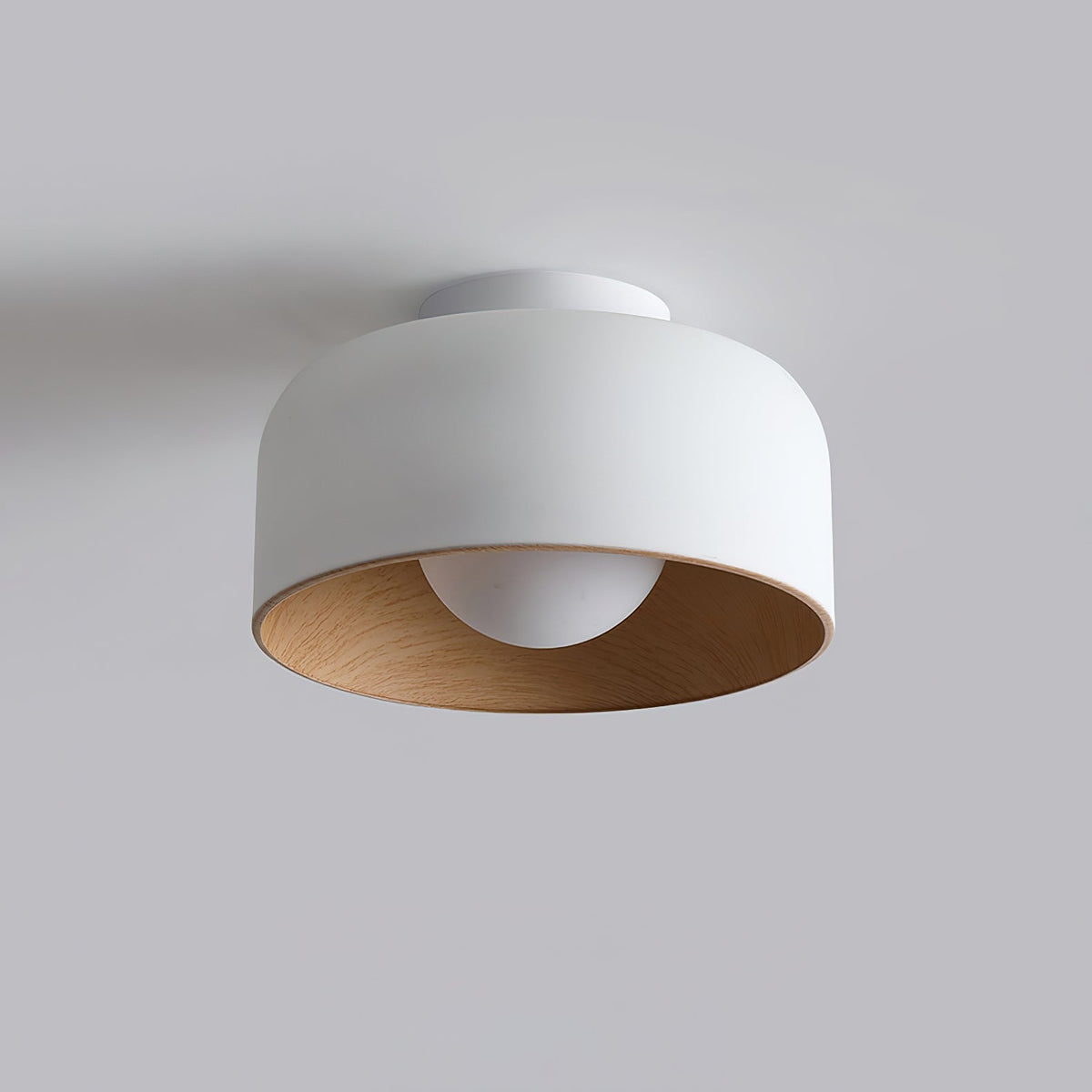 Compact Wood-Look Sphere Ceiling Light