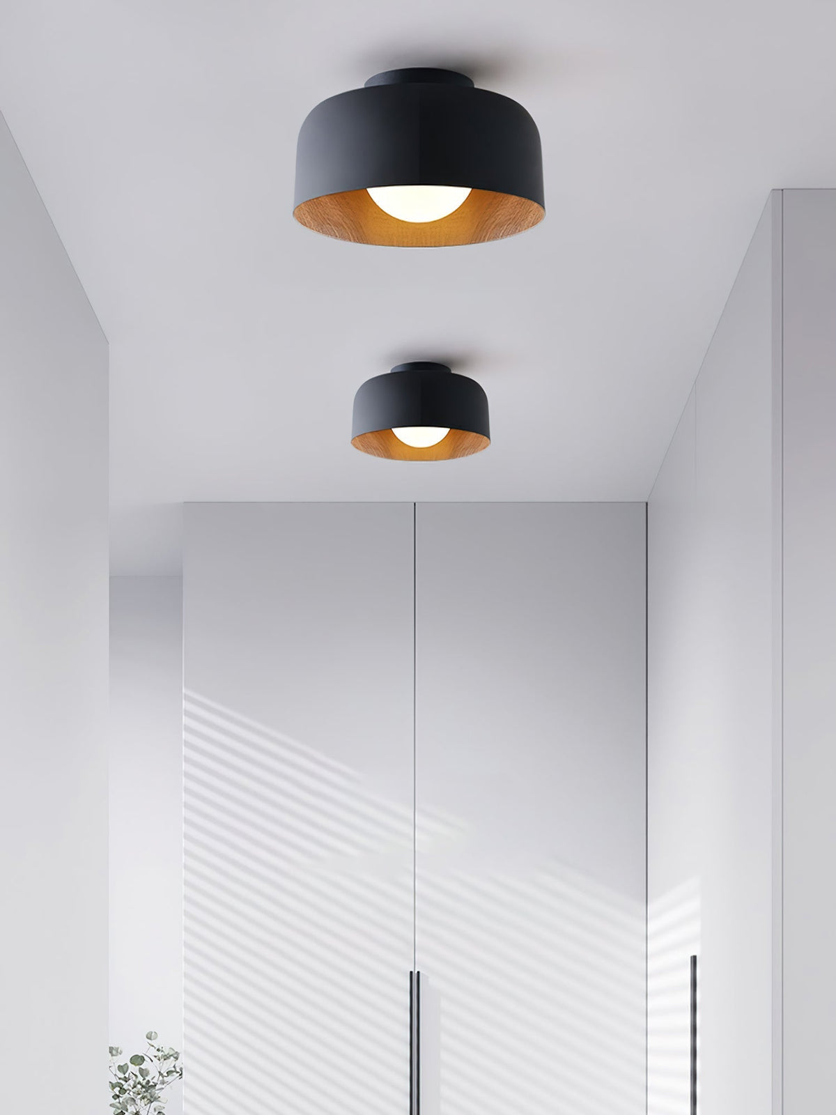 Compact Wood-Look Sphere Ceiling Light
