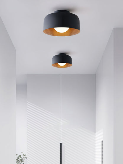 Compact Wood-Look Sphere Ceiling Light