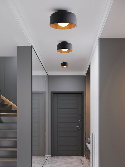 Compact Wood-Look Sphere Ceiling Light