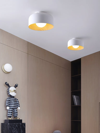 Compact Wood-Look Sphere Ceiling Light