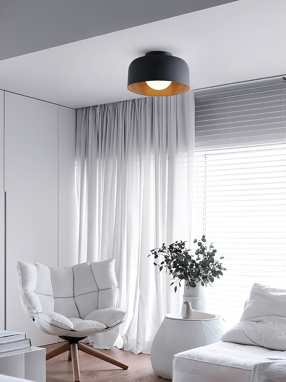 Compact Wood-Look Sphere Ceiling Light