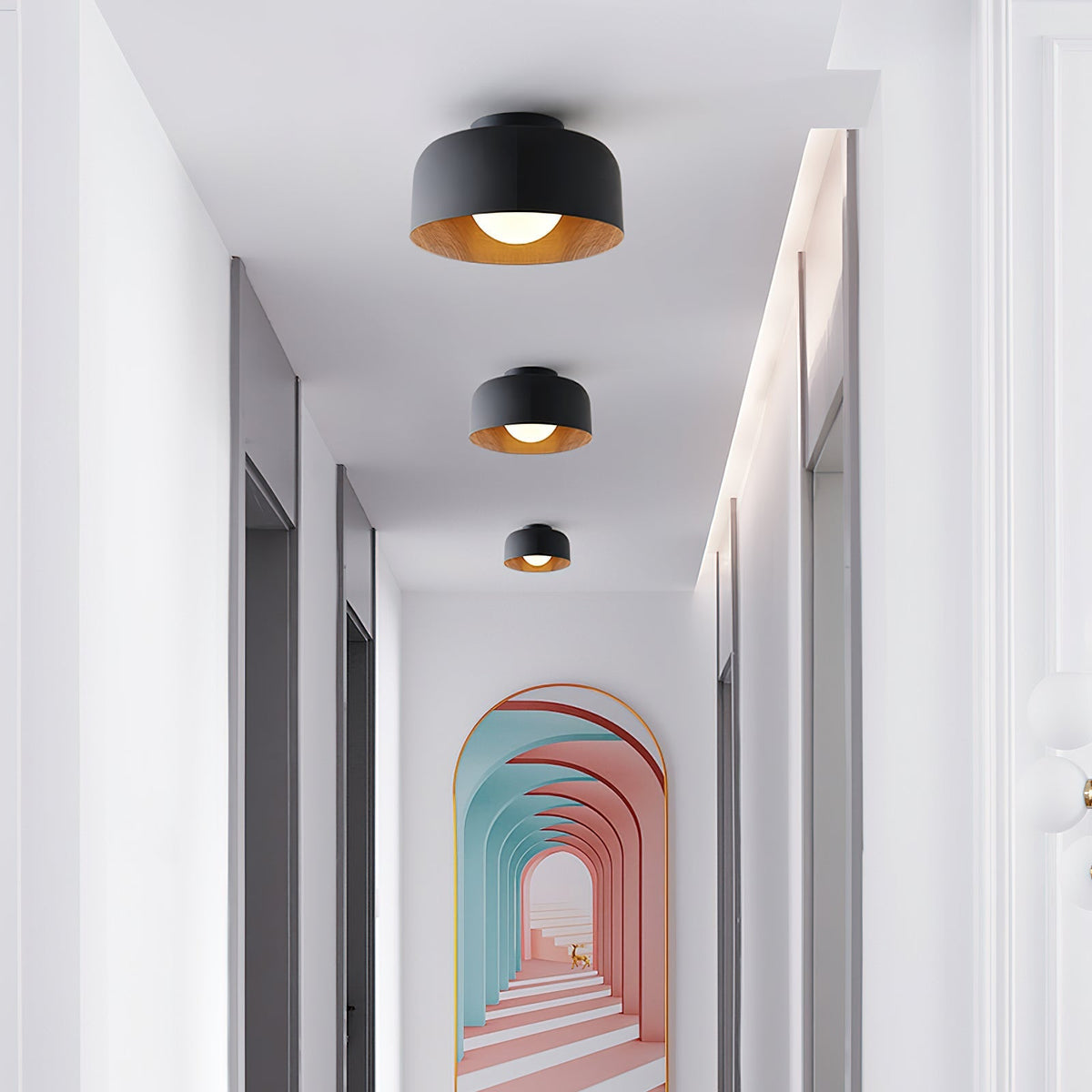 Compact Wood-Look Sphere Ceiling Light