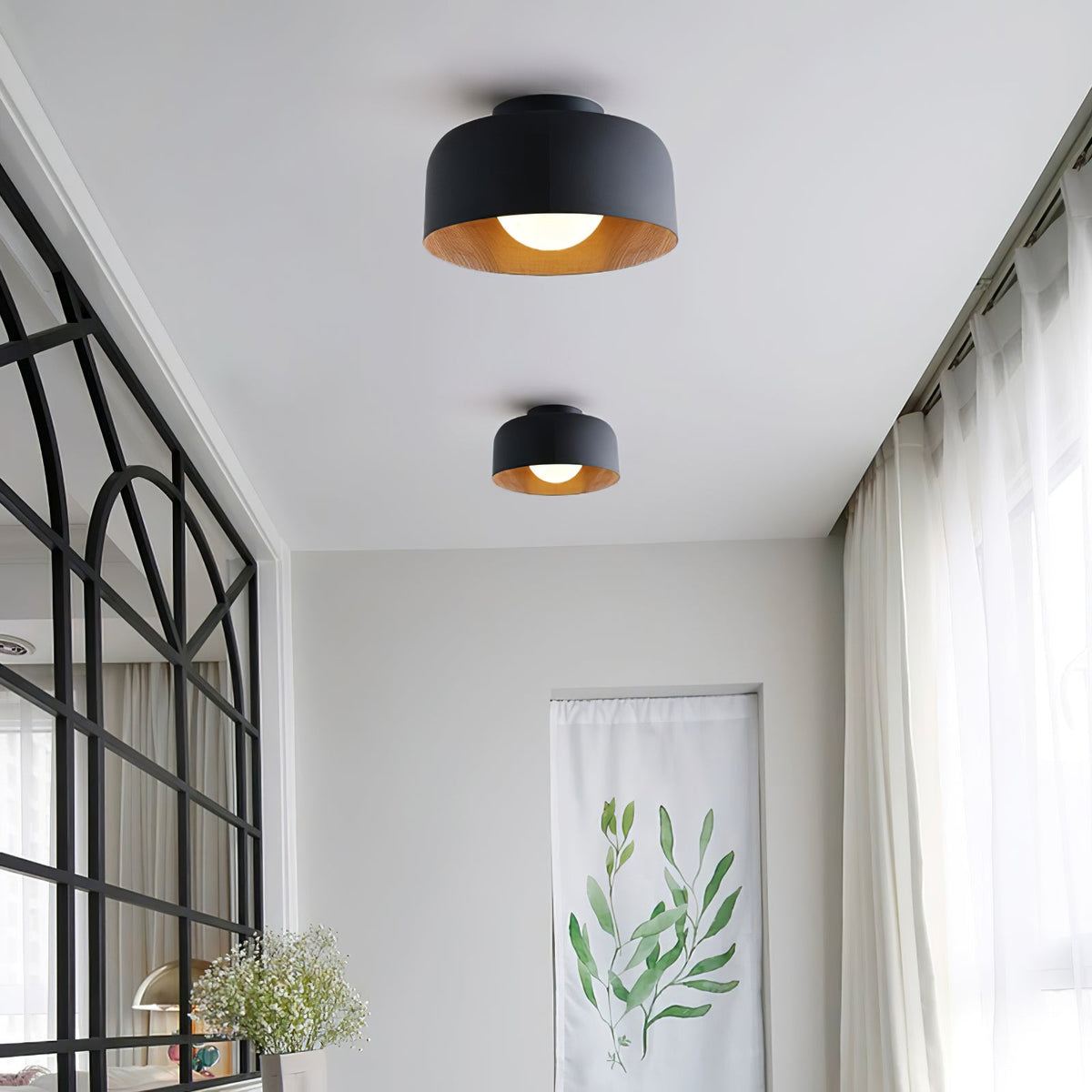Compact Wood-Look Sphere Ceiling Light