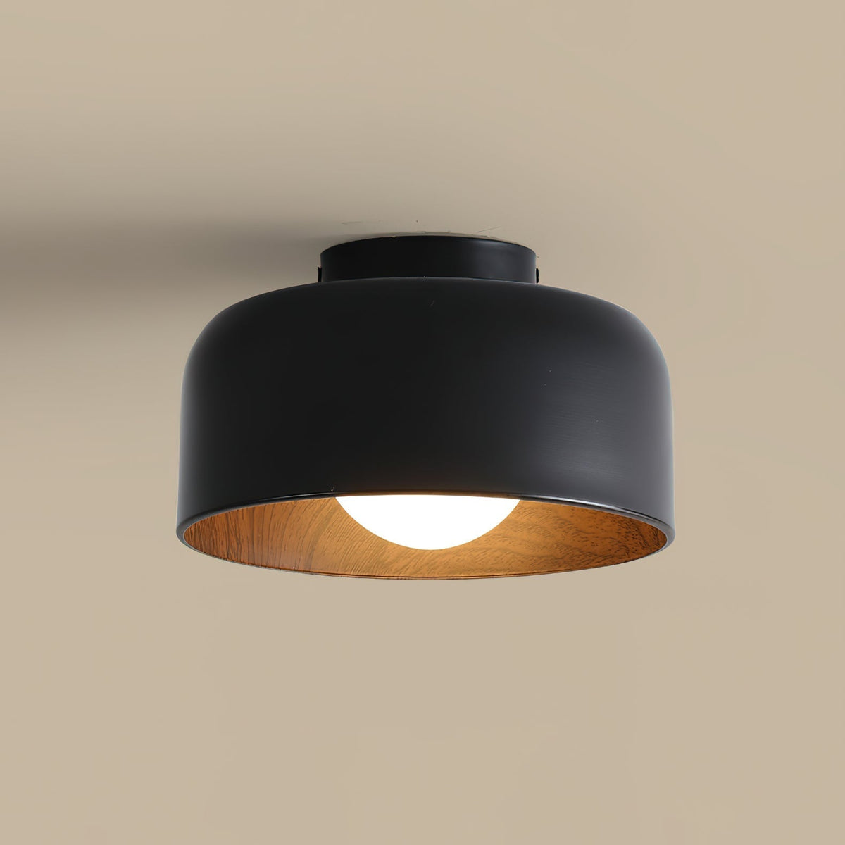 Compact Wood-Look Sphere Ceiling Light